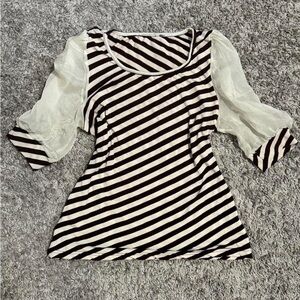 Striped Top with Sheer Sleeves